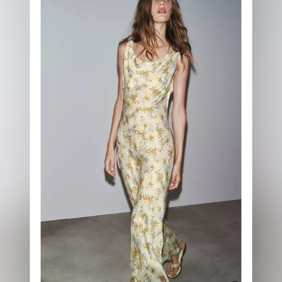 Zara ZW Collection Long Printed Satin Dress - Picture 3 of 9